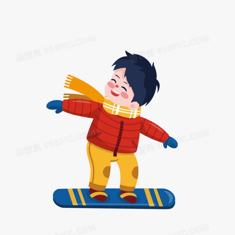 卡通手绘矢量滑冰的男孩免抠元素