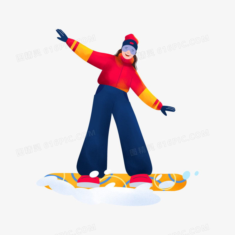 卡通手绘滑雪的女孩素材