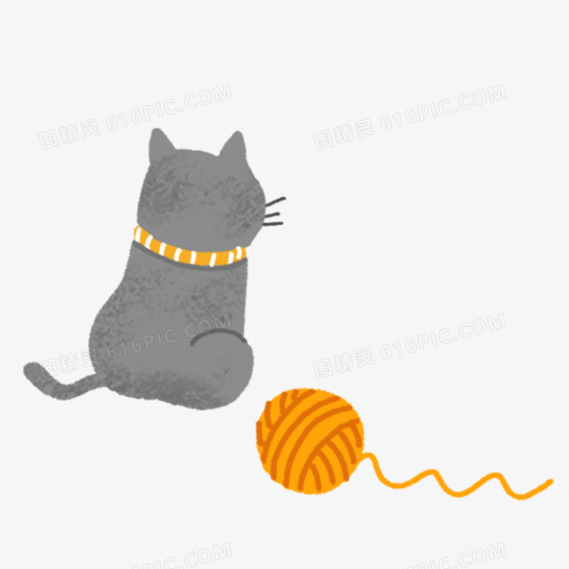 卡通手绘猫咪和毛线团素材