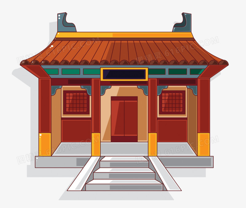 的卡通古建筑pngai中国风古建筑卡通插画pngpsd卡通中国风古建筑插画