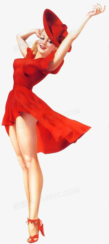 复古红裙美女
