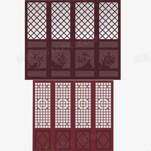 中式门窗效果图素材图片