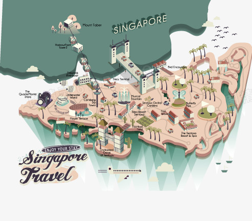 褐色新加坡陆地板块著名景点分布