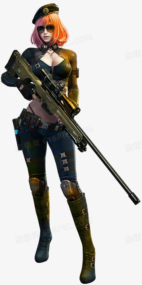 抱枪的橘发女战士海报背景
