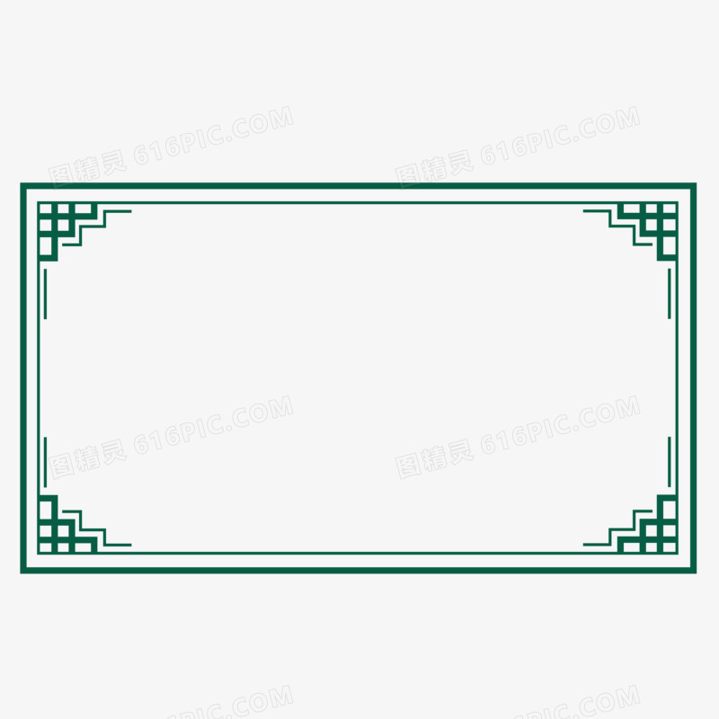 中式粗线条横边框绿色边框素材