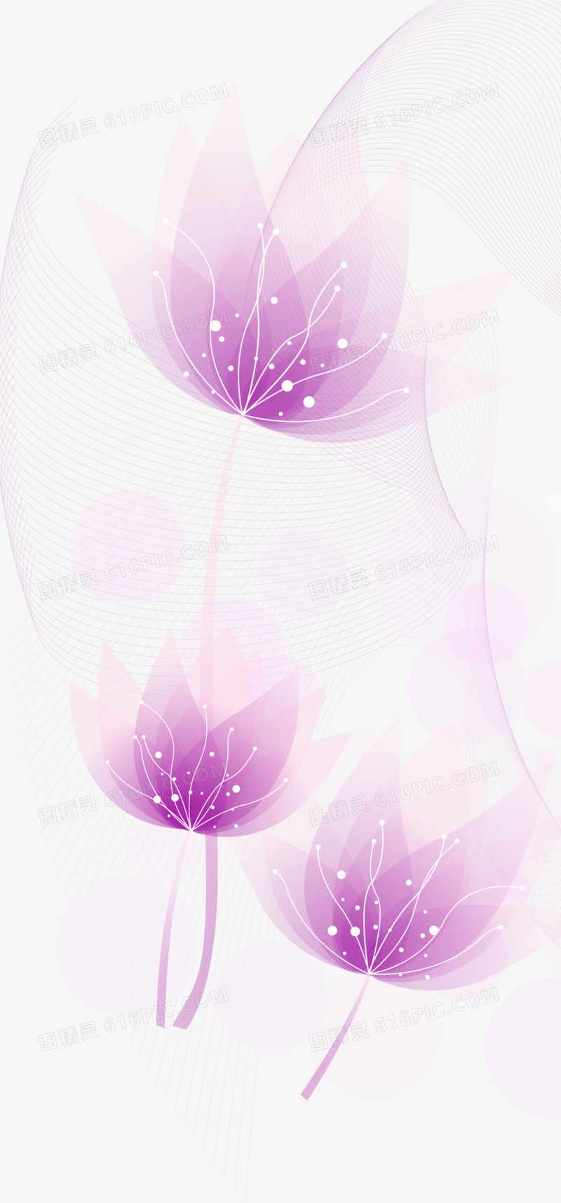 紫色唯美梦幻花朵线条设计