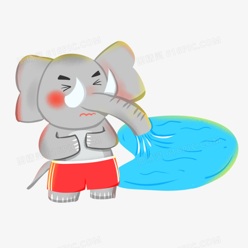 卡通手绘创意大象急着喝水元素
