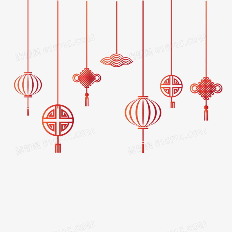 红色剪纸灯笼装饰装饰素材