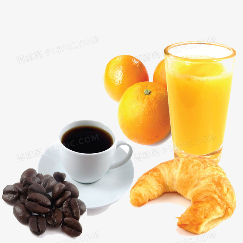 咖啡面包和橙汁