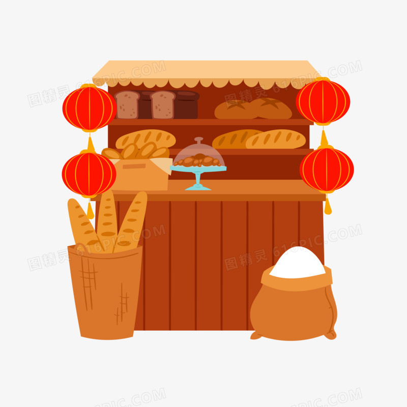 手绘卡通面包小铺子元素