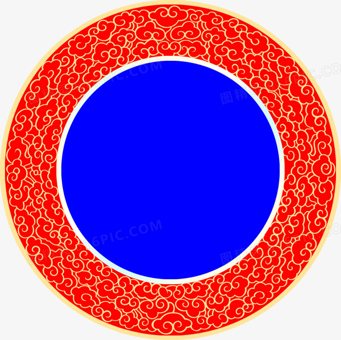 手绘中式圆形花纹红色