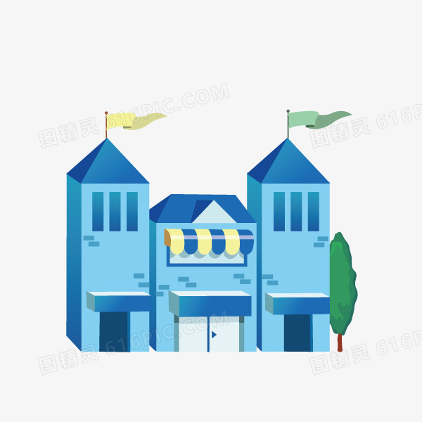 可爱卡通房子 餐厅 淡蓝色 别墅