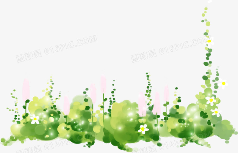 手绘水彩绿色的植物涂鸦
