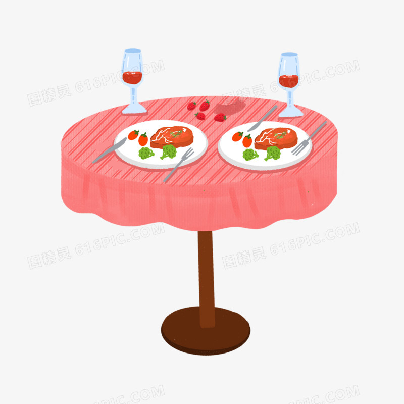卡通手绘西餐餐桌素材