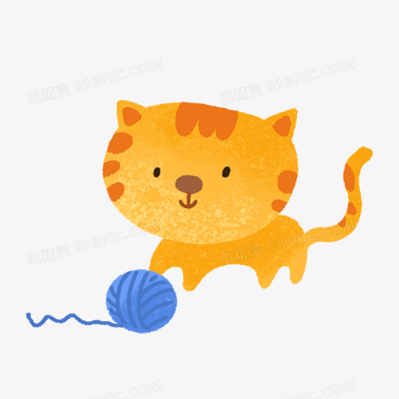 卡通手绘玩毛线的橘猫素材