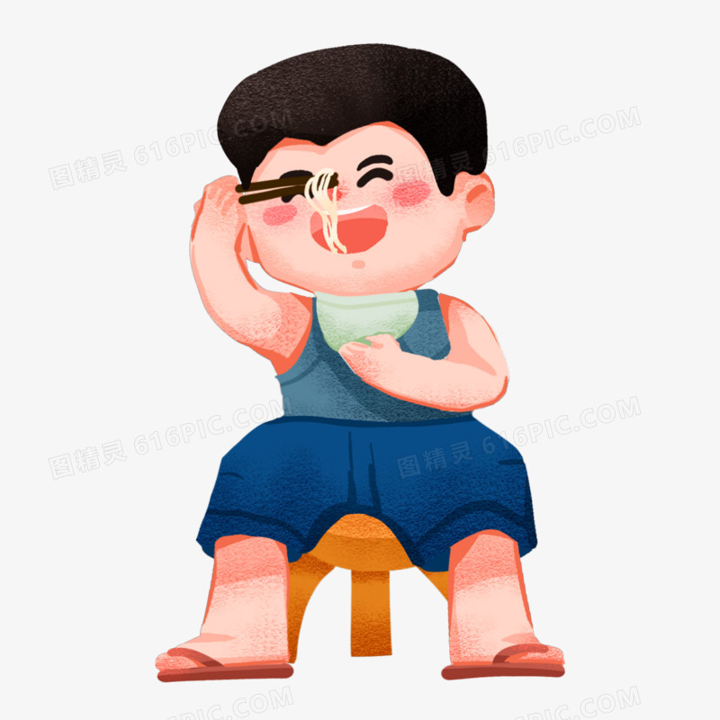 手绘小孩子吃面插画元素