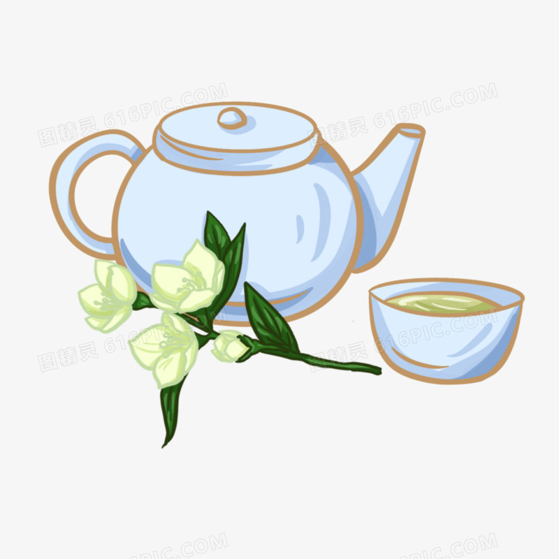 手绘茉莉花茶免抠元素
