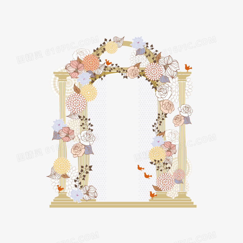 装饰着花朵的拱门插画