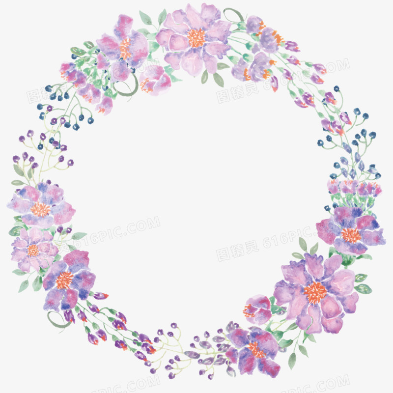高清水彩花环PNG
