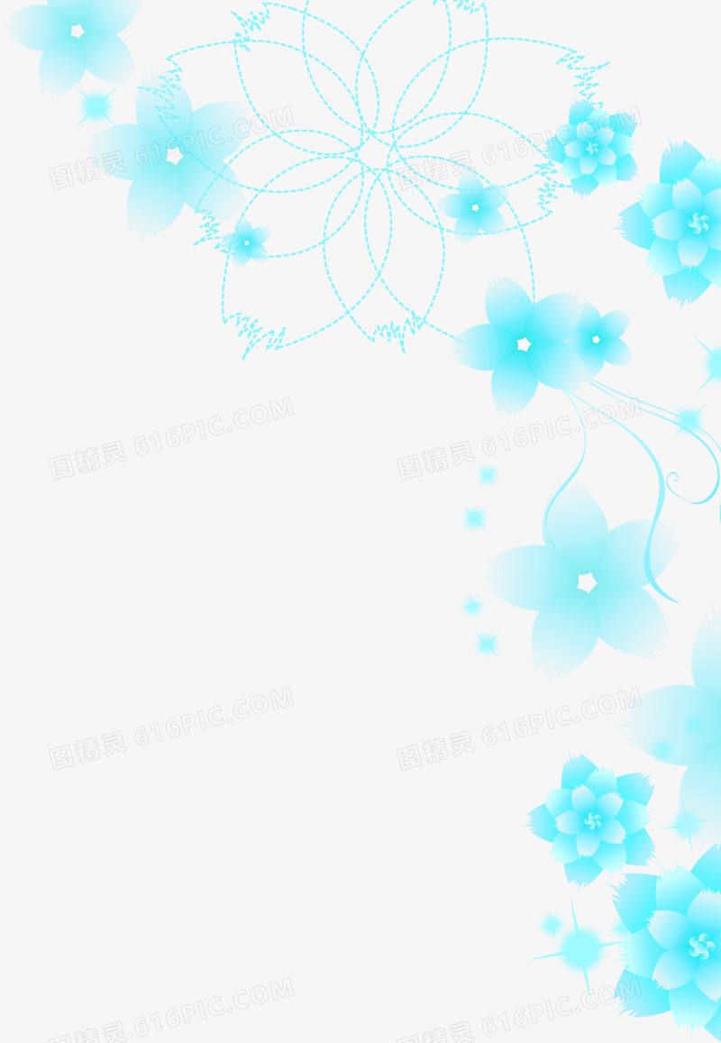 手绘梦幻蓝色花朵边框装饰