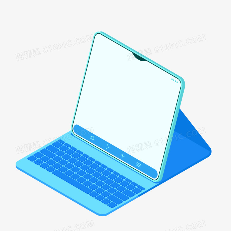 手绘蓝色平板电脑免抠素材