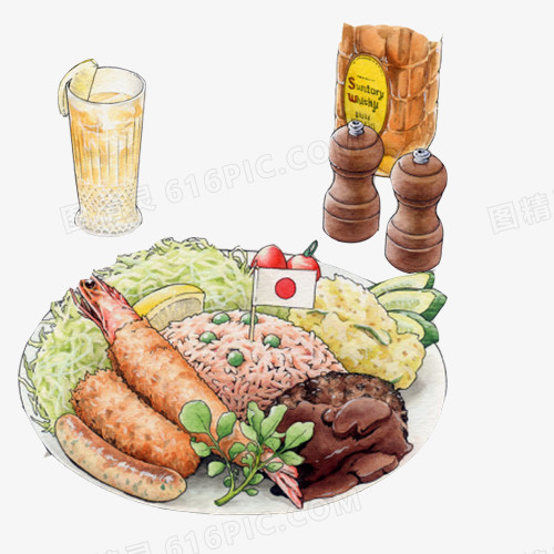 日式午餐手绘画素材图片