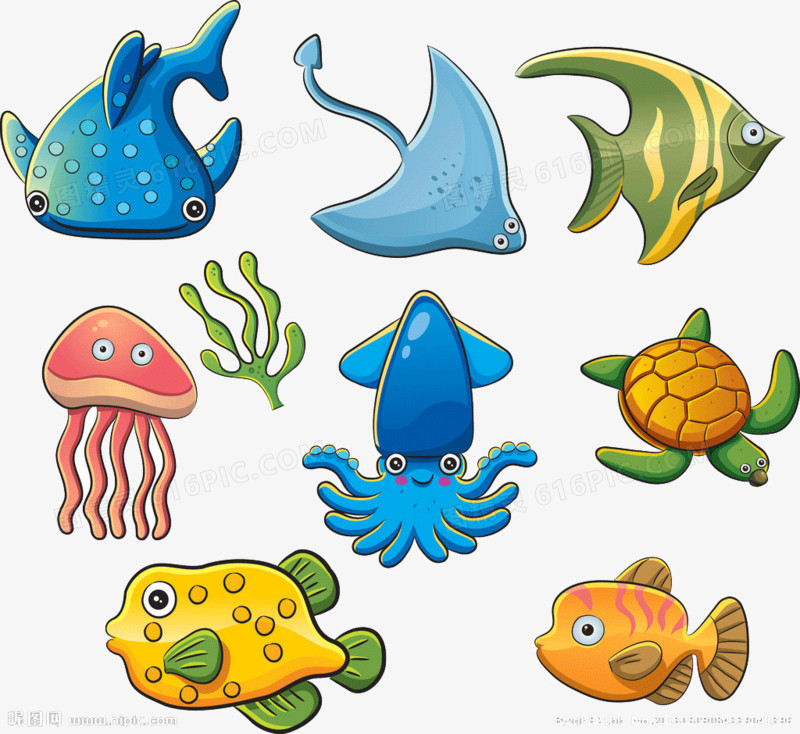 卡通Q版海底水动物
