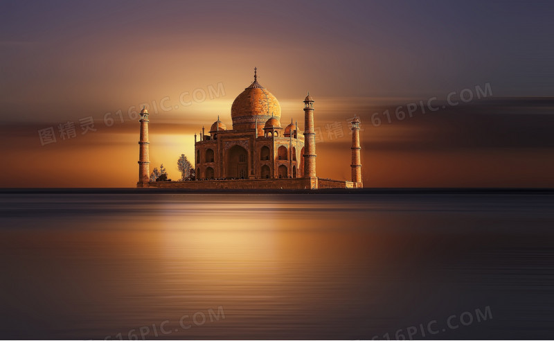 水面上的印度宫殿海报背景