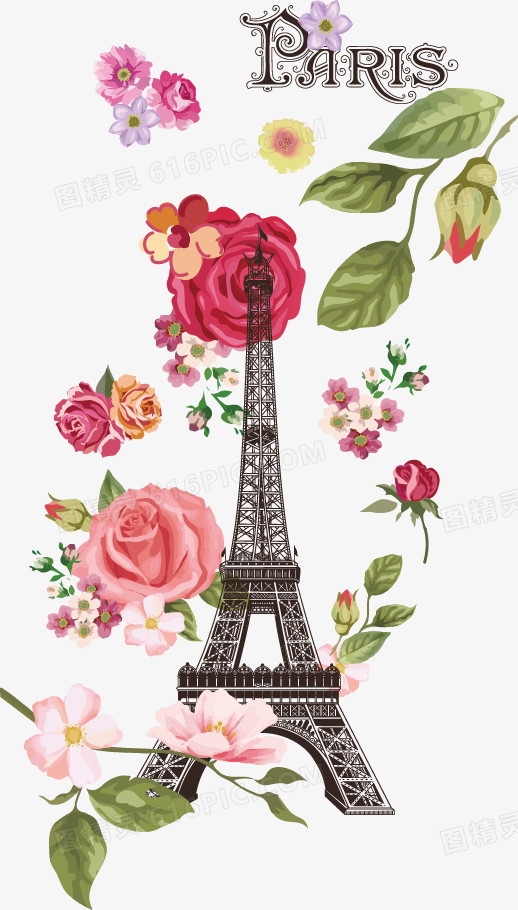 矢量巴黎铁塔和鲜花
