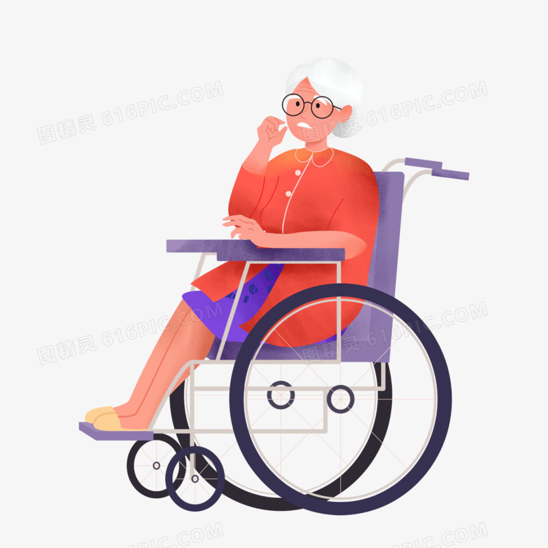 卡通手绘坐轮椅的老奶奶免抠素材