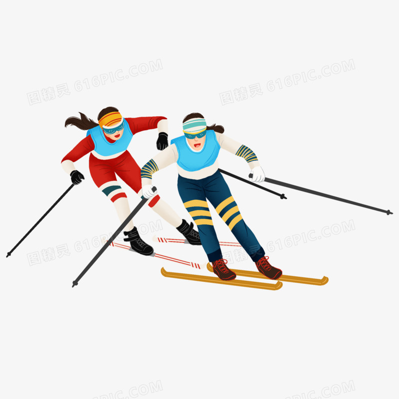 手绘插画风滑雪运动元素