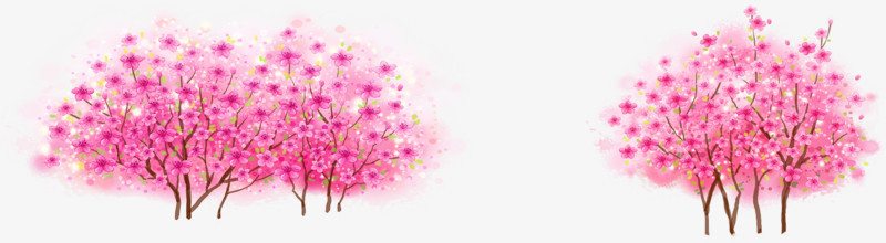 粉色樱花春天风景水彩画