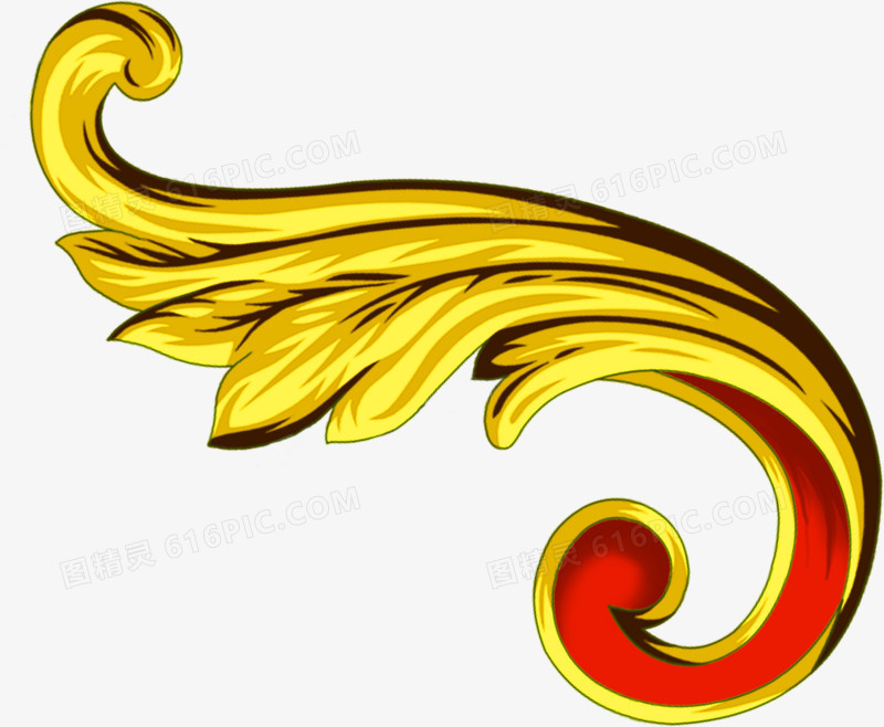 黄色卡通精美花纹装饰设计翅膀