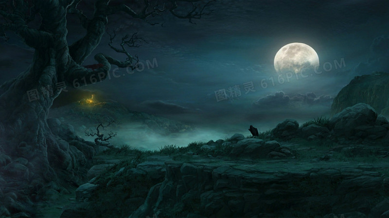 月下幽暗荒芜山谷海报背景