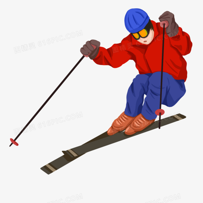 手绘男子户外冬季滑雪免抠元素