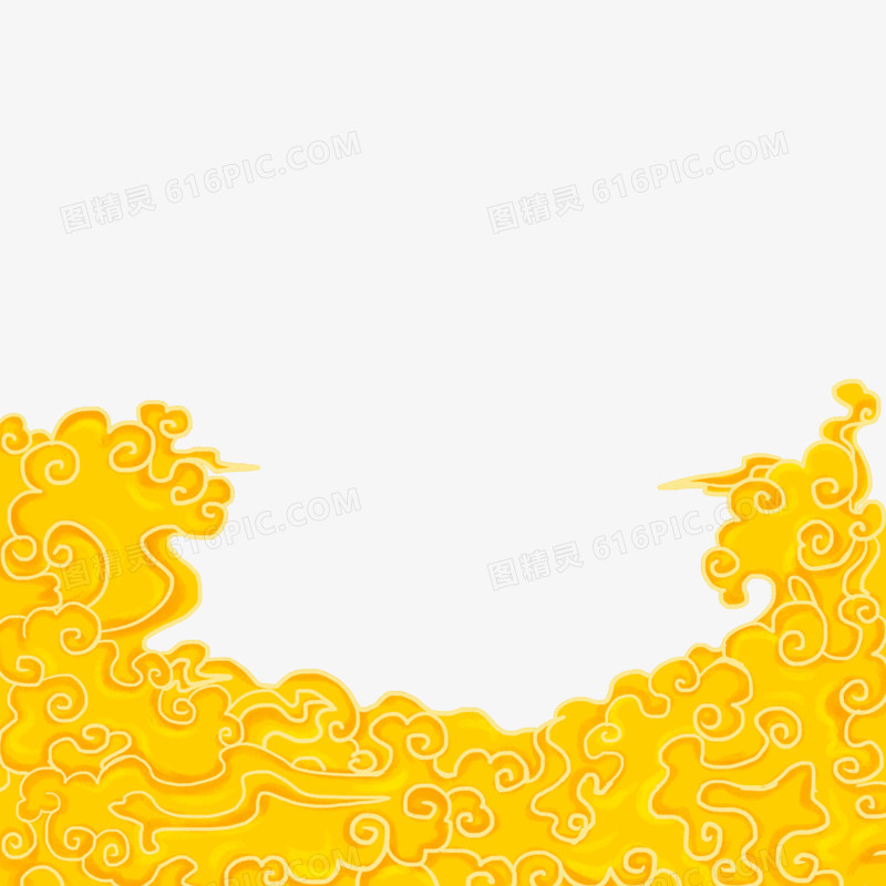 手绘国潮黄色云海装饰素材
