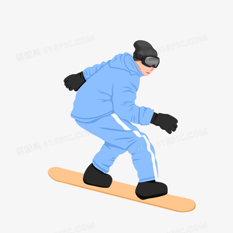 手绘卡通运动员滑雪免抠元素