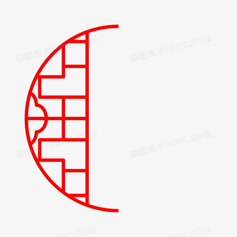 红色中式半圆环边框素材
