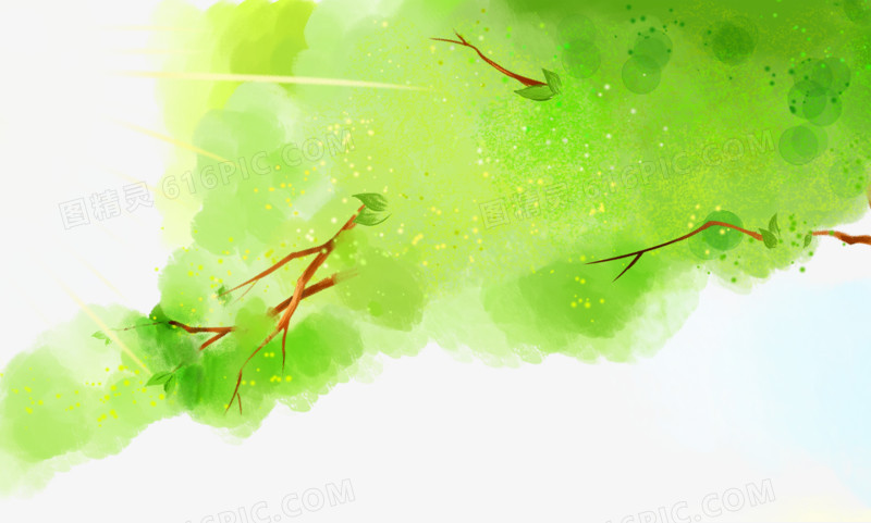 水彩绿树梦幻植物