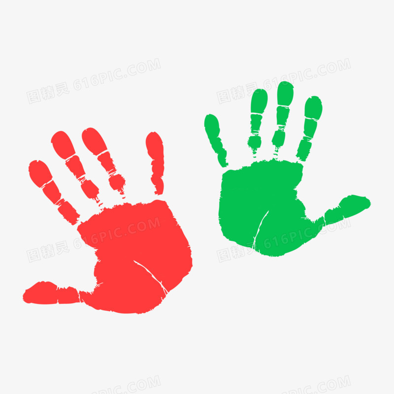 扁平红绿手掌印装饰素材