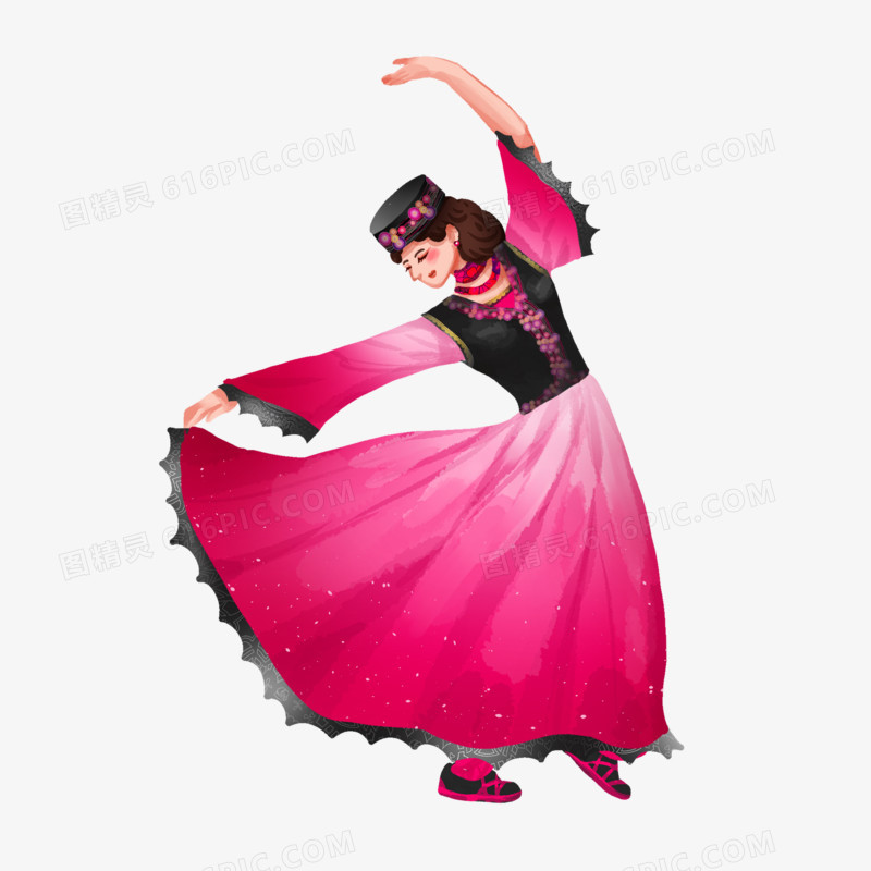 手绘新疆美女跳舞插画元素