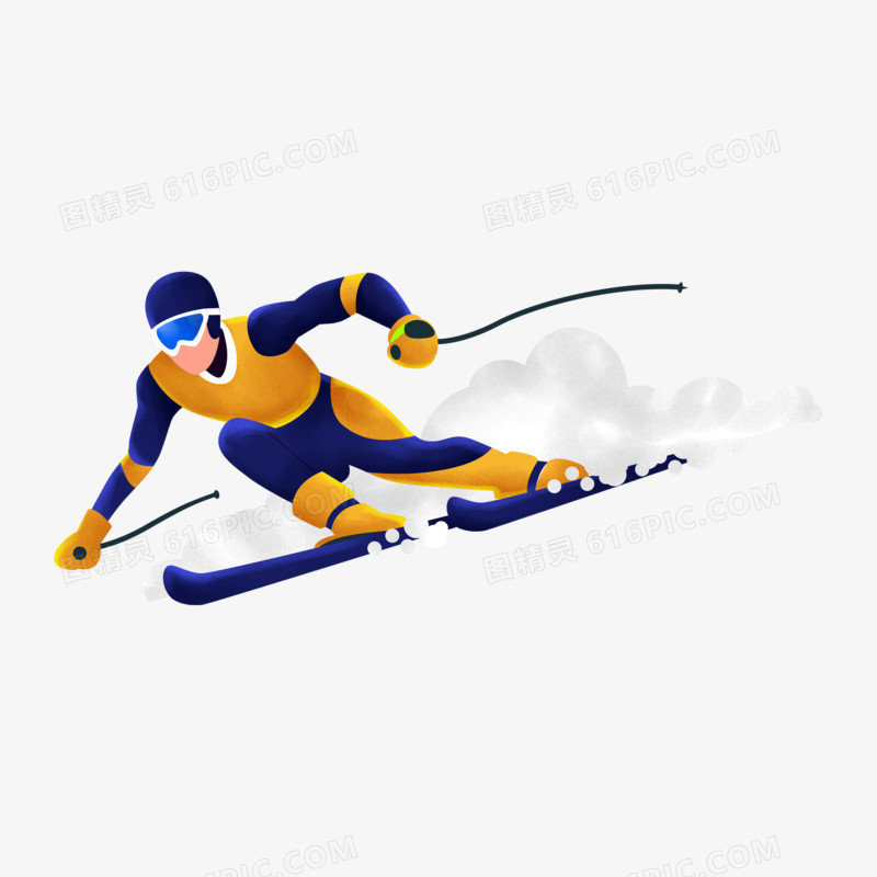 手绘卡通滑雪运动员素材