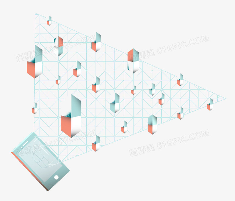 三角网格立体图案手机PPT素材