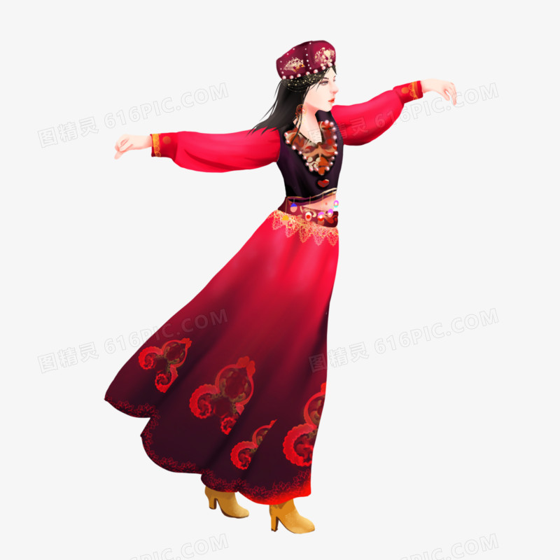 手绘新疆女孩跳舞元素