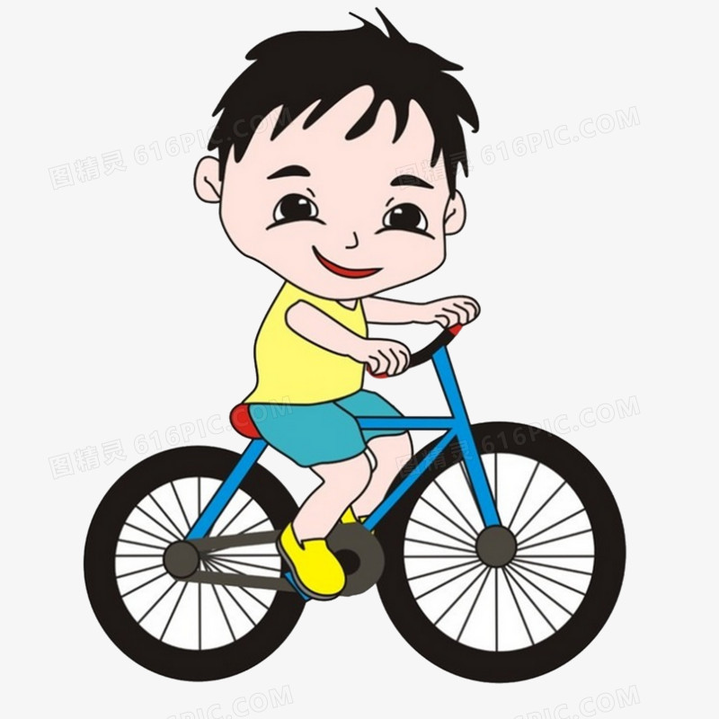 骑自行车的卡通男孩