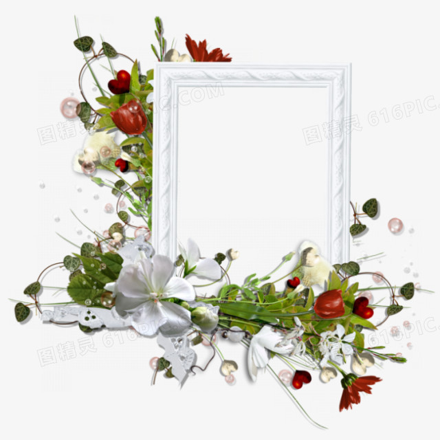 白色边框红色花朵装饰