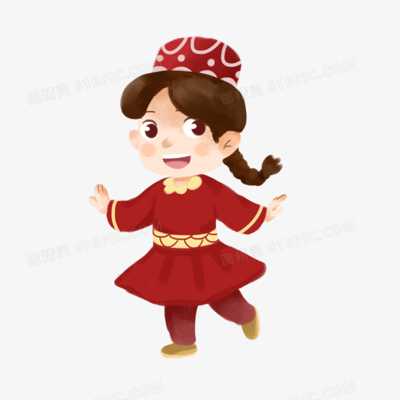 新疆人物女生穿红色裙子