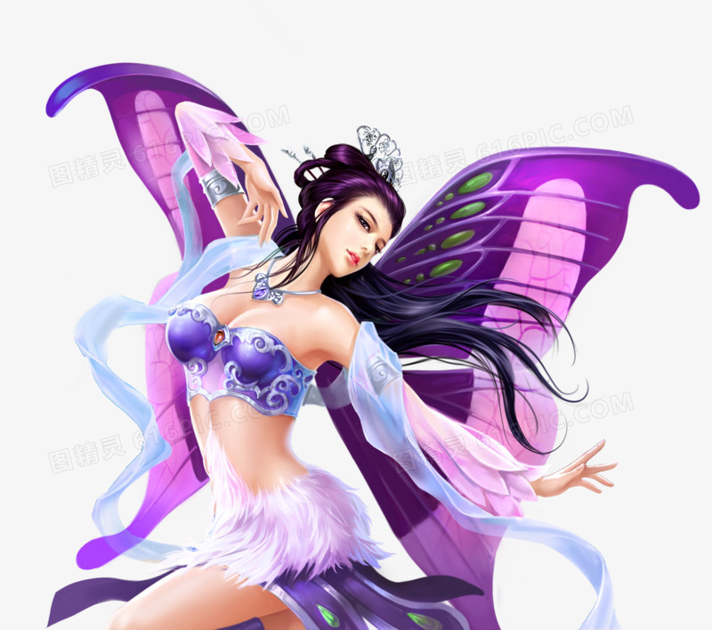 紫色蝴蝶翅膀美女