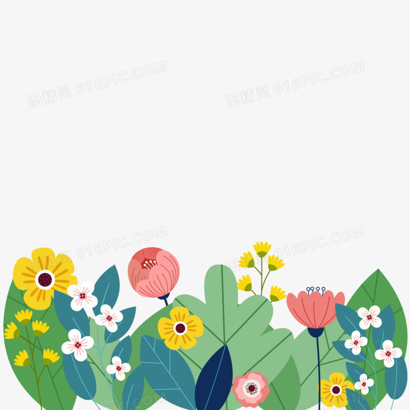 卡通鲜艳植物花丛装饰素材