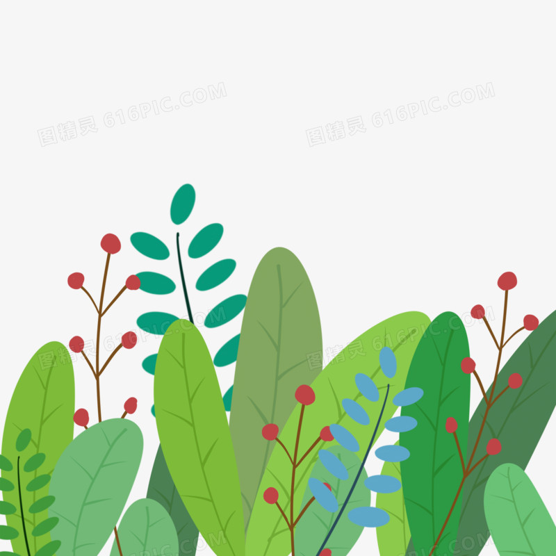 手绘植物花丛叶子免抠装饰元素